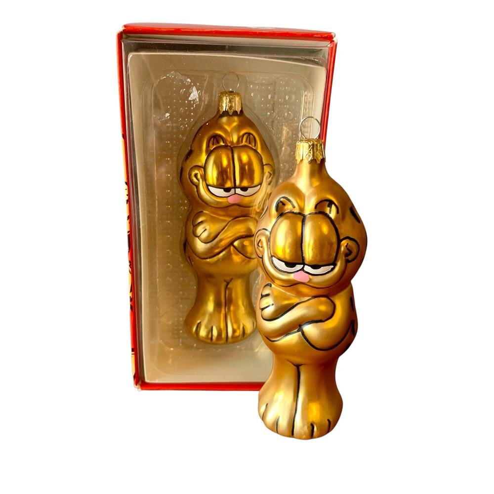 Vintage Kurt Adler Garfield Cat Ornament Christmas Holiday Blown Glass Paws 2